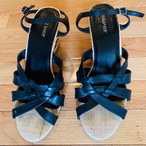 LIZ BAKER BLACK WEDGE SANDALS SIZE 9